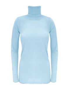 CASHMIRETTA COLLO ALTO IN SETA E CASHMERE "ELENA" - AZZURRO