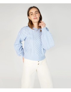 MAGLIONE CROP IN LANA IRLANDESE "HONEY" - AZZURRO