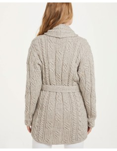 CARDIGAN ARAN CON CINTURA IN LANA MERINO SUPERSOFT - BEIGE 2