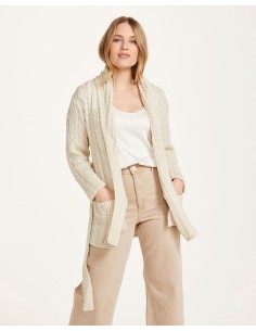 CARDIGAN ARAN CON CINTURA IN LANA MERINO SUPERSOFT -...