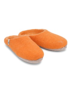PANTOFOLA IN LANA CON SUOLA IN NAPPA - ARANCIONE