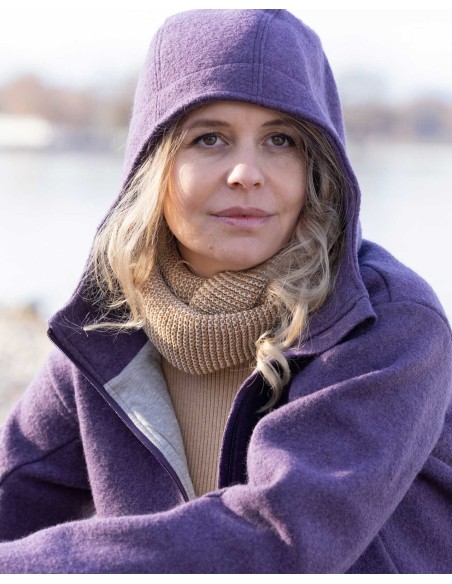 GIACCA DONNA IN 100%  LANA COTTA CON CAPPUCCIO E ZIP