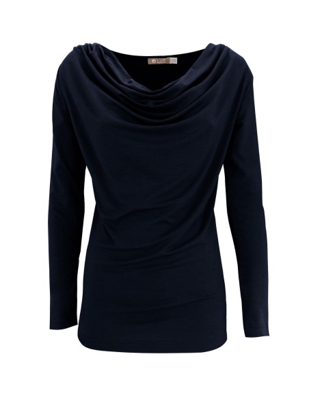 MAGLIA IN BAMBU' CON SCOLLO A CASCATA E MANICA LUNGA