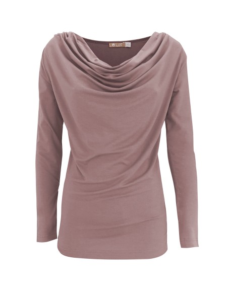 MAGLIA IN BAMBU' CON SCOLLO A CASCATA E MANICA LUNGA