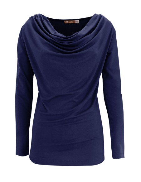 MAGLIA IN BAMBU' CON SCOLLO A CASCATA E MANICA LUNGA