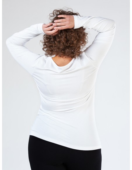 MAGLIA IN BAMBU' CON SCOLLO A CASCATA E MANICA LUNGA