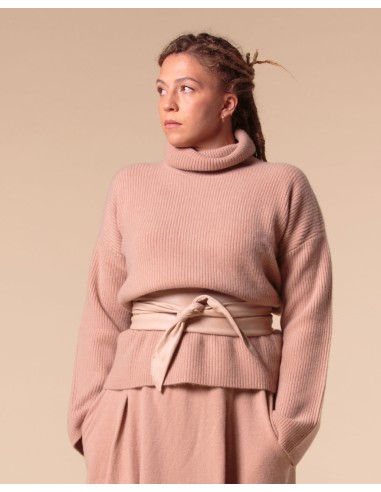 PULL COLLO ALTO IN 100% CASHMERE A COSTINA...