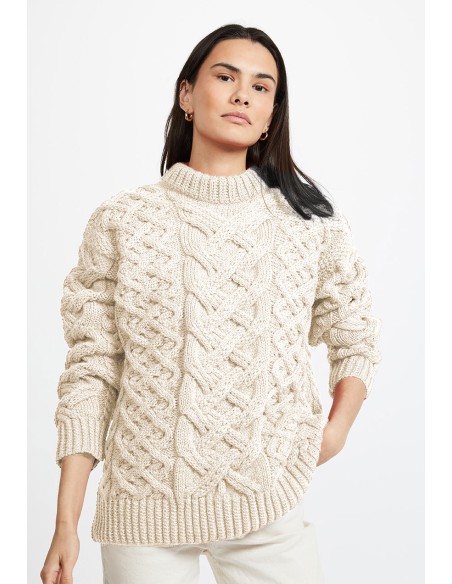 MAGLIONE ARAN IN LANA  IRLANDESE  "HEAVY PATTERN"