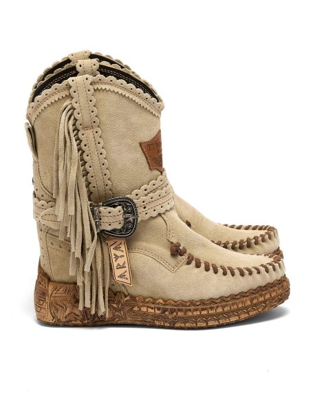 STIVALE INDIANINO CON FRANGE IN PELLE SCAMOSCIATA "ARYA"