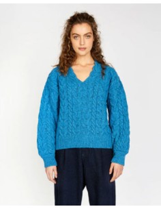 MAGLIONE IN LANA IRLANDESE E CASHMERE A V "HAPPENNY" - BLU