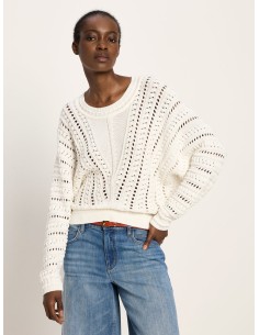 MAGLIONE DONNA IN COTONE BIOLOGICO TRAFORATO  - BIANCO