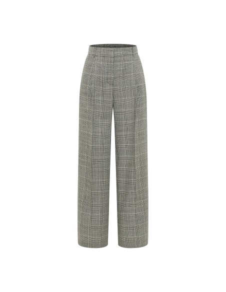 PANTALONI DONNA IN LANA VERGINE A QUADRI