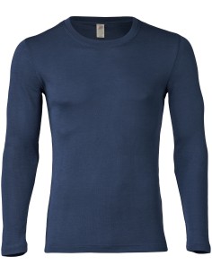 T-SHIRT UOMO IN LANA-SETA A MANICHE LUNGHE - BLU