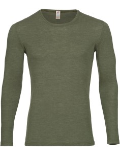 T-SHIRT UOMO IN LANA-SETA A MANICHE LUNGHE - OLIVA