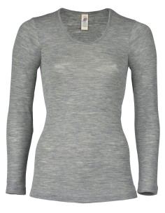 T-SHIRT DONNA LANA-SETA MANICHE LUNGHE - GRIGIO
