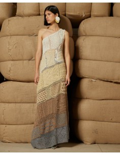 ABITO LUNGO MONOSPALLA IN 100% BABY ALPACA  - BIANCO