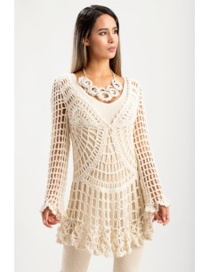 VESTITO RICAMATO IN 100% BABY ALPACA CROCHET A RETE -...