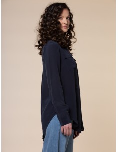 CAMICIA IN 100% SETA CON TASCHE E COLLETTO - NAVY 2