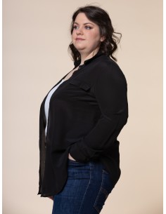 CAMICIA IN 100% SETA CON TASCHE E COLLETTO - NERO