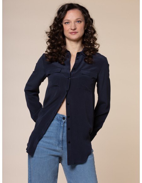 CAMICIA IN 100% SETA CON TASCHE E COLLETTO