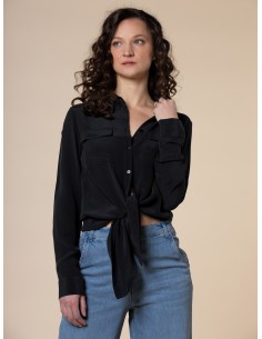 CAMICIA IN 100% SETA CON TASCHE E COLLETTO - NERO 2