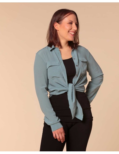 CAMICIA IN 100% SETA CON TASCHE E COLLETTO