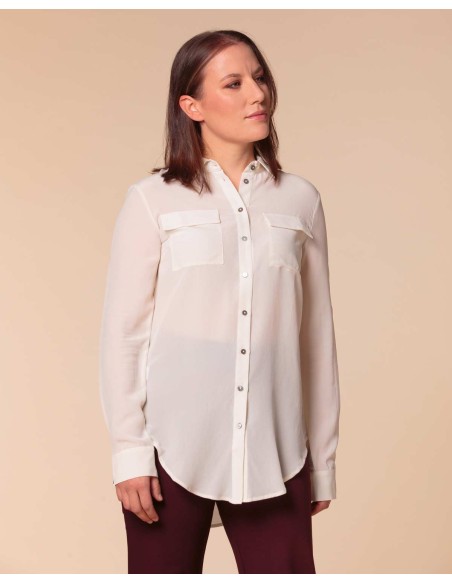 CAMICIA IN 100% SETA CON TASCHE E COLLETTO