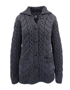 CARDIGAN ARAN IN 100% LANA MERINO SUPERSOFT CON BOTTONI -...