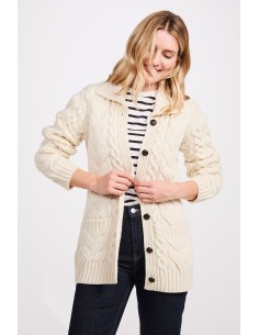 CARDIGAN ARAN IN 100% LANA MERINO SUPERSOFT CON BOTTONI -...