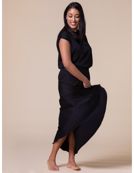 GONNA SVASATA IN 100% BAMBU' SATIN CON FASCIA IN VITA