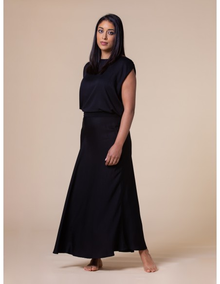 GONNA SVASATA IN 100% BAMBU' SATIN CON FASCIA IN VITA