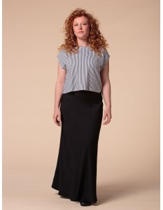 GONNA SVASATA IN 100% BAMBU' SATIN CON FASCIA IN VITA - NERO