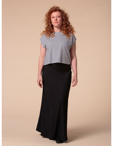 GONNA SVASATA IN 100% BAMBU' SATIN CON FASCIA IN VITA