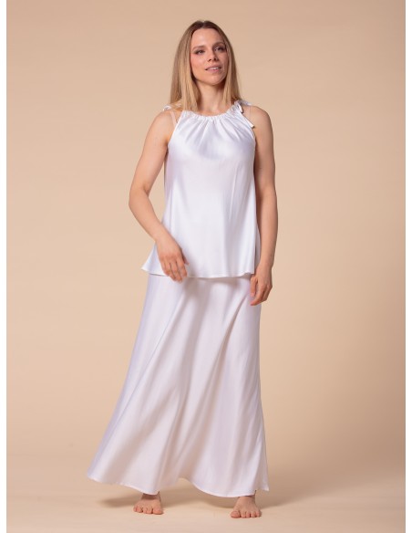 GONNA SVASATA IN 100% BAMBU' SATIN CON FASCIA IN VITA