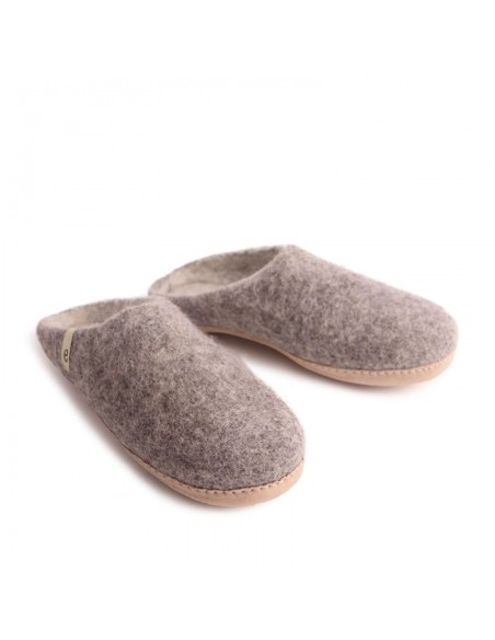 PANTOFOLA IN LANA CON SUOLA IN NAPPA