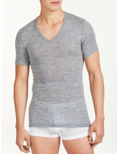 T-SHIRT IN LANA EXTRAFINE SCOLLO V - GRIGIO