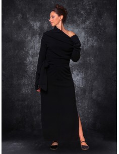 GONNA LUNGA DRITTA WRAP IN LANA E CASHMERE "SELENE" - NERO