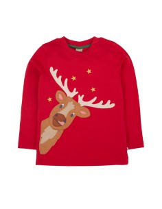 MAGLIA  IN COTONE BIOLOGICO CON APPLICAZIONE RENNA - ROSSO