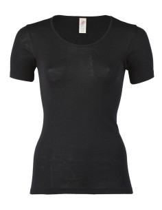 T-SHIRT LANA-SETA A MANICHE CORTE - NERO
