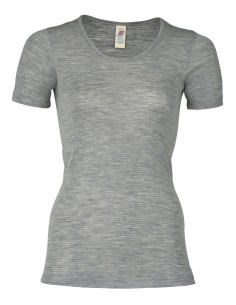 T-SHIRT LANA-SETA A MANICHE CORTE - GRIGIO