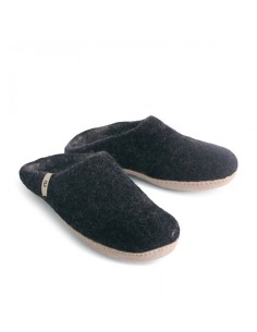 PANTOFOLA IN LANA CON SUOLA IN NAPPA - NERO