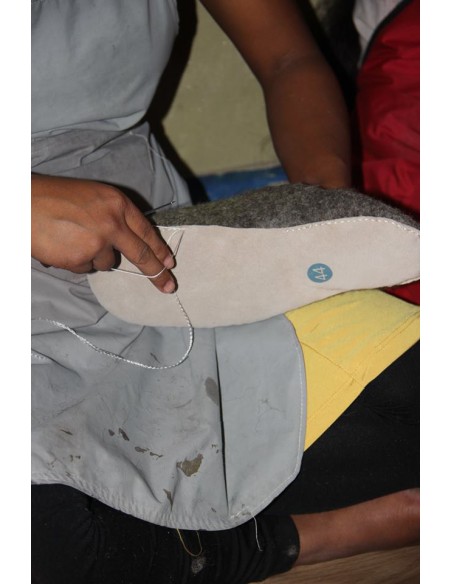 PANTOFOLA IN LANA CON SUOLA IN NAPPA