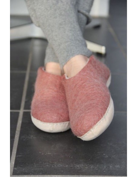 PANTOFOLA IN LANA CON SUOLA IN NAPPA