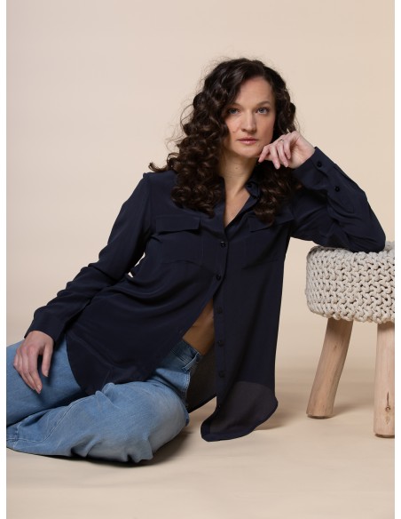 CAMICIA IN 100% SETA CON TASCHE E COLLETTO