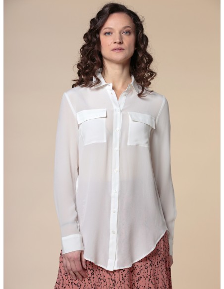 CAMICIA IN 100% SETA CON TASCHE E COLLETTO
