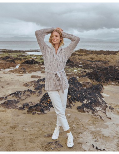 CARDIGAN ARAN CON CINTURA IN LANA MERINO SUPERSOFT