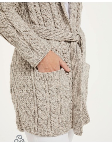 CARDIGAN ARAN CON CINTURA IN LANA MERINO SUPERSOFT