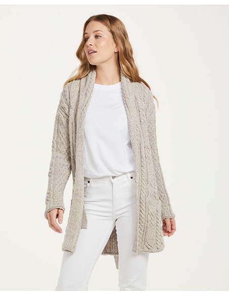 CARDIGAN ARAN CON CINTURA IN LANA MERINO SUPERSOFT