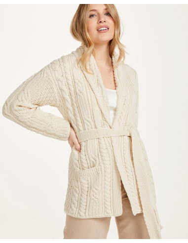 CARDIGAN ARAN CON CINTURA IN LANA MERINO SUPERSOFT