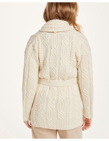 CARDIGAN ARAN CON CINTURA IN LANA MERINO SUPERSOFT